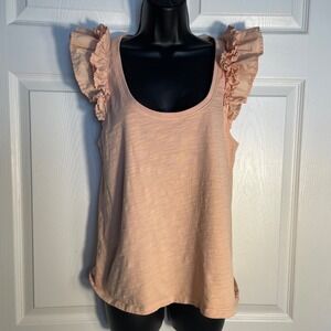 Nation Los Angeles Peach Shirt Womens‎ Large Cottagecore Ruffle Cap Sleeve Tank